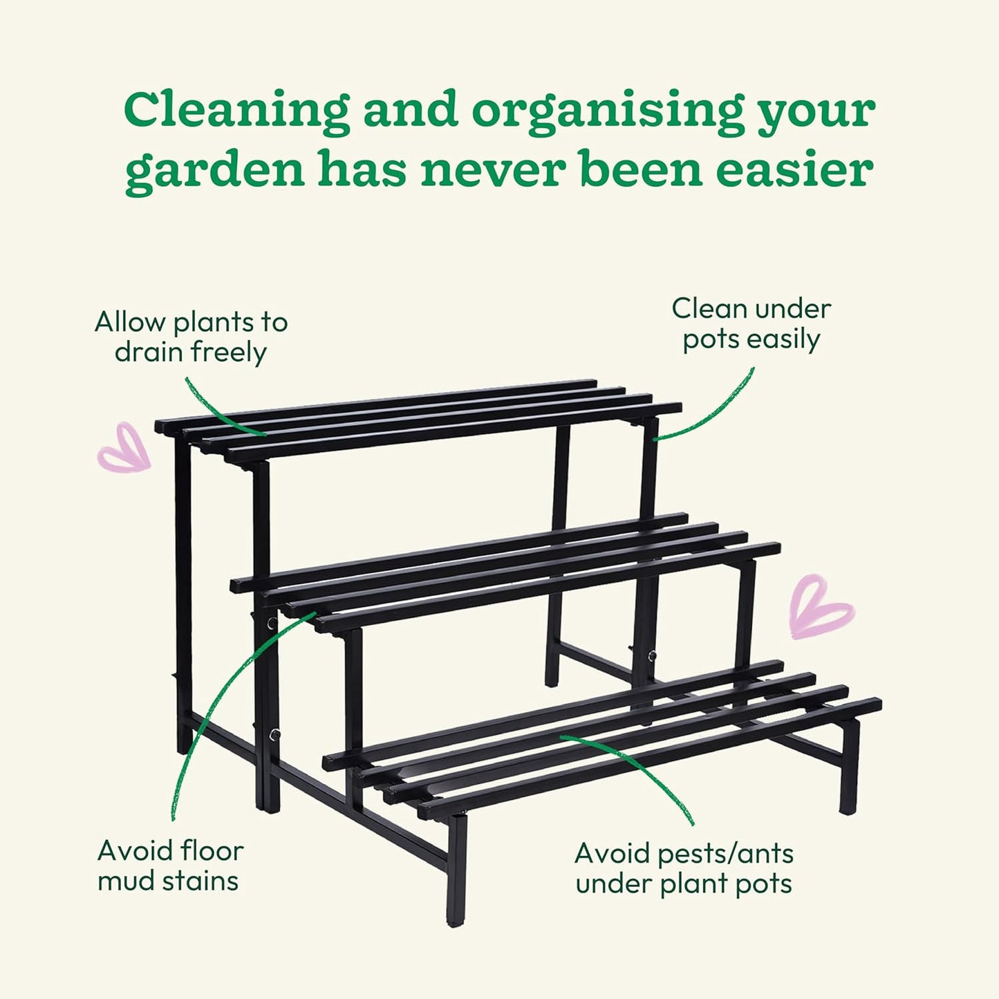 Indigrow Heavy Duty  3-Tier Square Tube Plant Stand  | Heavy Duty Iron Pot Stand for Balcony, Home Decor, Indoor and Outdoor Use