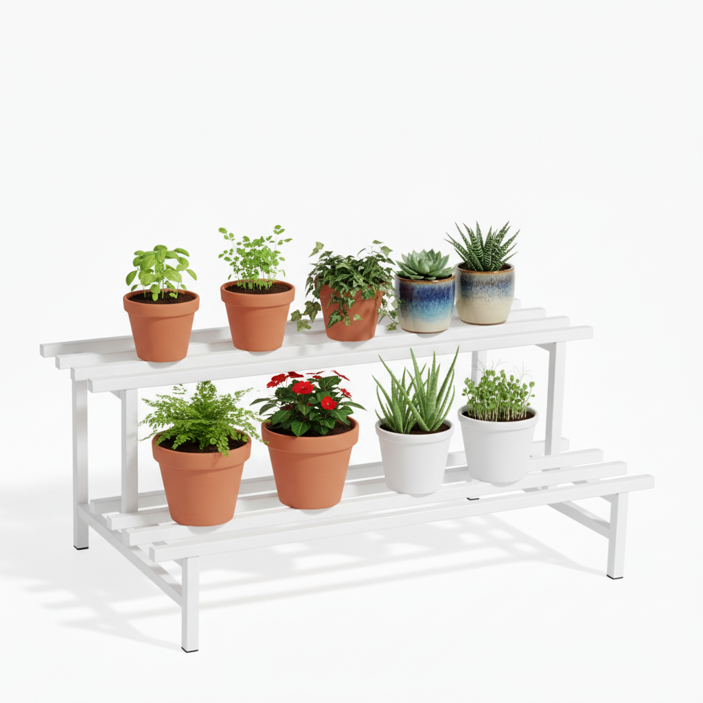 Indigrow Hortitech | 2-Tier Square Tube Plant Stand | Heavy Duty Iron Pot Stand for Balcony, Home Decor, Indoor and Outdoor Use (Black)