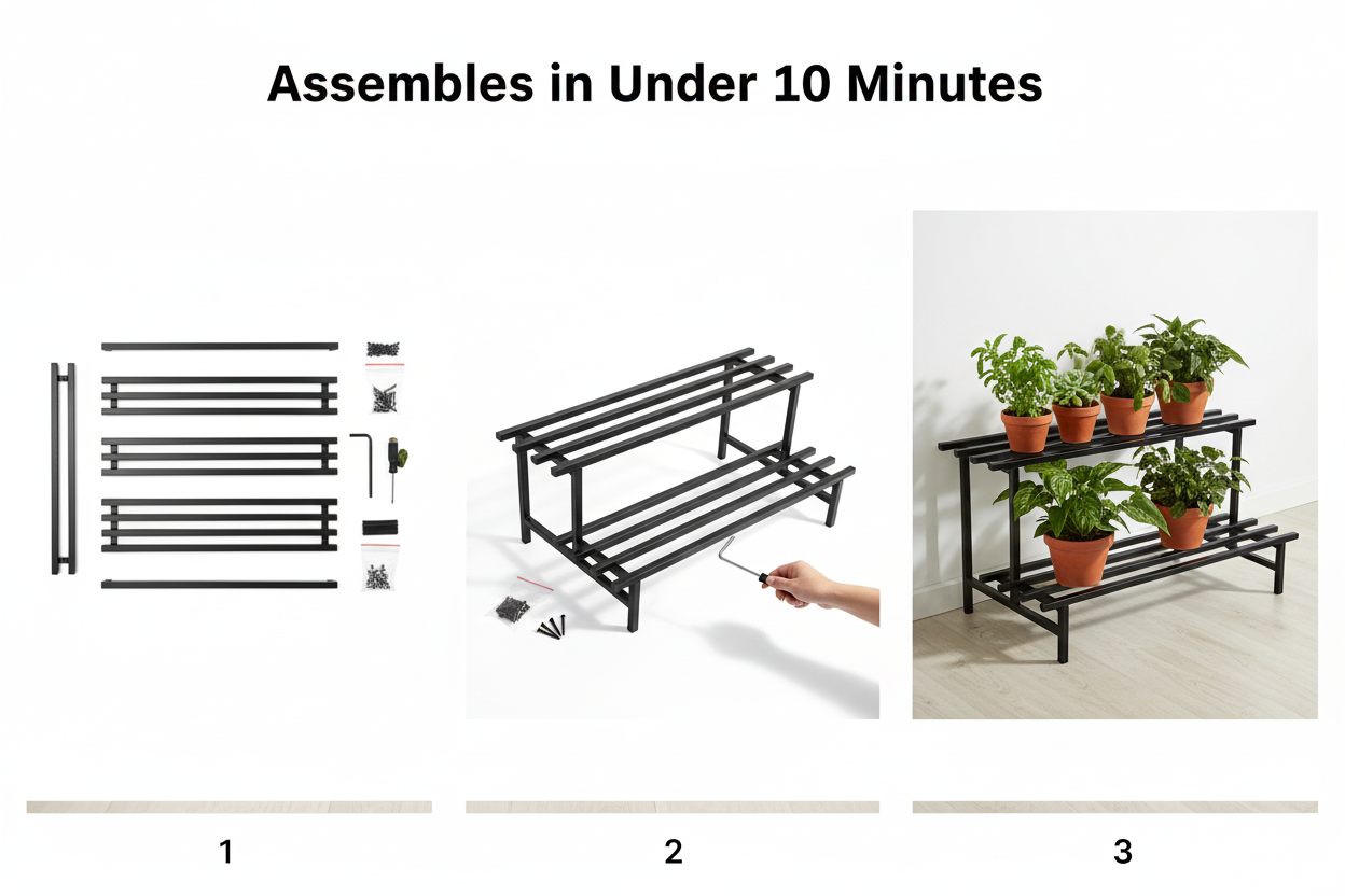 Indigrow Hortitech | 2-Tier Square Tube Plant Stand | Heavy Duty Iron Pot Stand for Balcony, Home Decor, Indoor and Outdoor Use (Black)