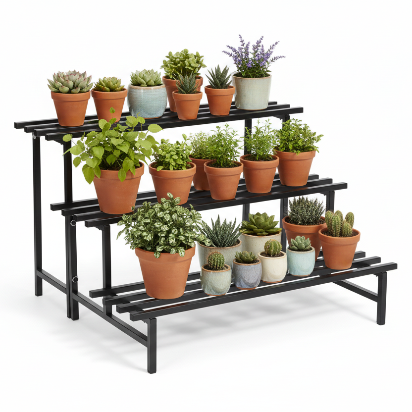 Indigrow Heavy Duty  3-Tier Square Tube Plant Stand  | Heavy Duty Iron Pot Stand for Balcony, Home Decor, Indoor and Outdoor Use