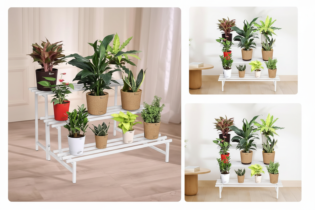 Indigrow Heavy Duty  3-Tier Square Tube Plant Stand  | Heavy Duty Iron Pot Stand for Balcony, Home Decor, Indoor and Outdoor Use