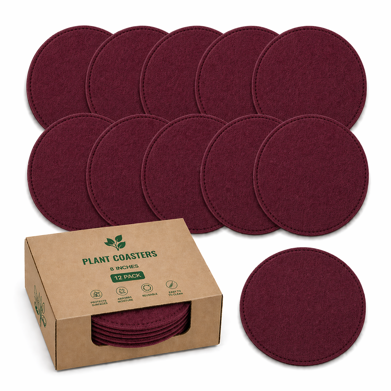 Indigrow Plant Coasters for Pots | Absorbent Fabric Mats with Waterproof Backing | Fast Drying | Protects Floors & Surfaces | Indoor & Outdoor Use | 8 Inches | Pack of 12