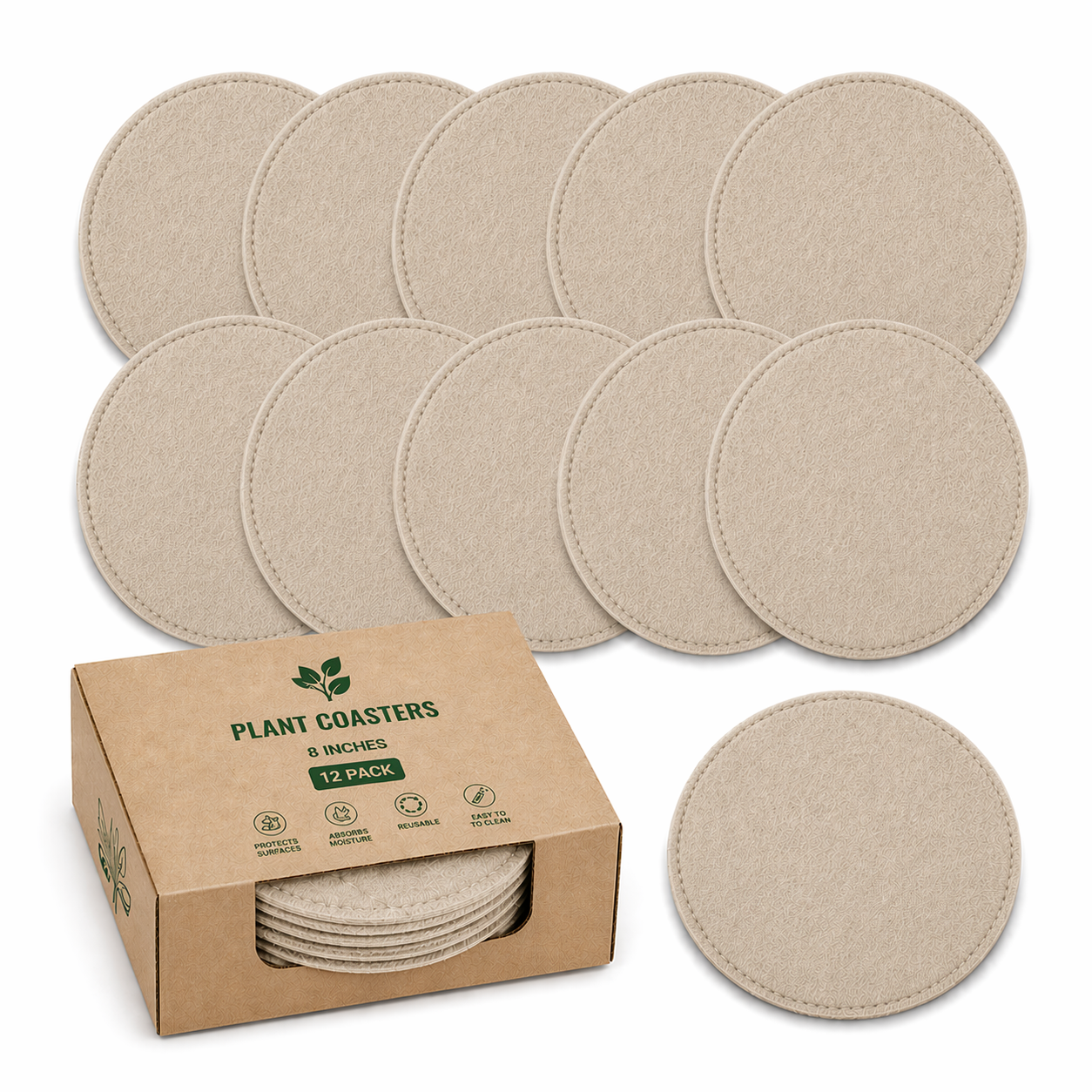 Indigrow Plant Coasters for Pots | Absorbent Fabric Mats with Waterproof Backing | Fast Drying | Protects Floors & Surfaces | Indoor & Outdoor Use | 8 Inches | Pack of 12