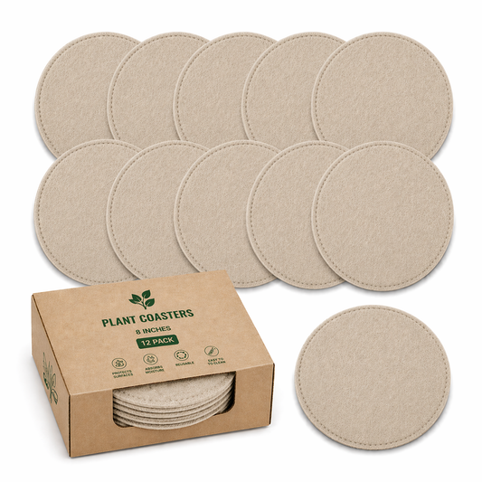 Indigrow Plant Coasters for Pots | Absorbent Fabric Mats with Waterproof Backing | Fast Drying | Protects Floors & Surfaces | Indoor & Outdoor Use | 8 Inches | Pack of 12