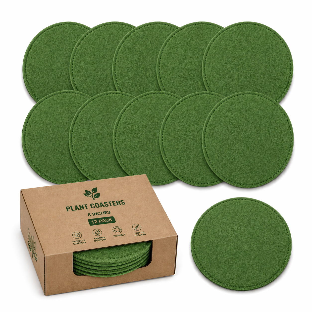 Indigrow Plant Coasters for Pots | Absorbent Fabric Mats with Waterproof Backing | Fast Drying | Protects Floors & Surfaces | Indoor & Outdoor Use | 8 Inches | Pack of 12