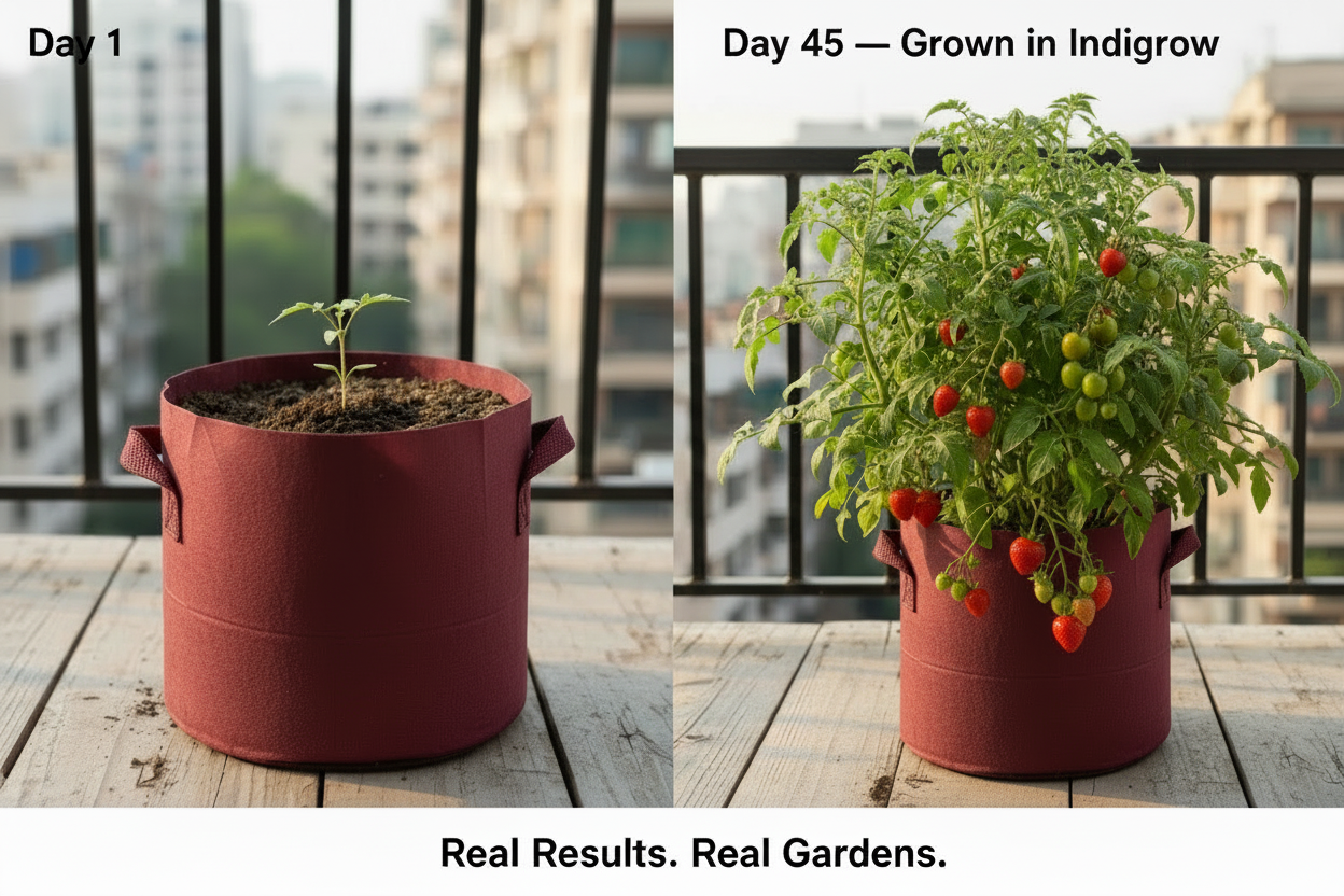 Indigrow Superior Geo Fabric Grow Bag 12x12 Inch | 400 GSM Heavy Duty | UV Protected | Air Pruning Breathable Fabric Pot with Handles | For Tomatoes, Brinjal, Chillies & Kitchen Garden
