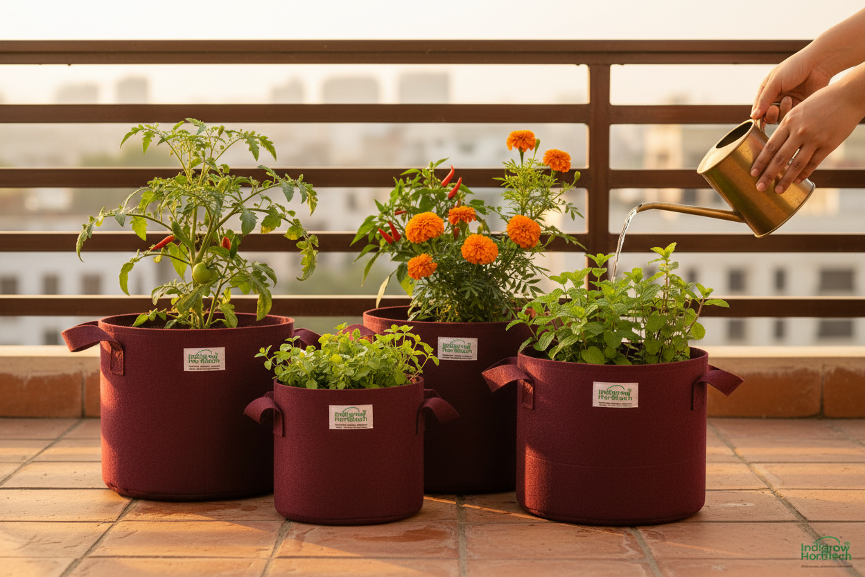 Indigrow Superior Geo Fabric Grow Bag 12x12 Inch | 400 GSM Heavy Duty | UV Protected | Air Pruning Breathable Fabric Pot with Handles | For Tomatoes, Brinjal, Chillies & Kitchen Garden