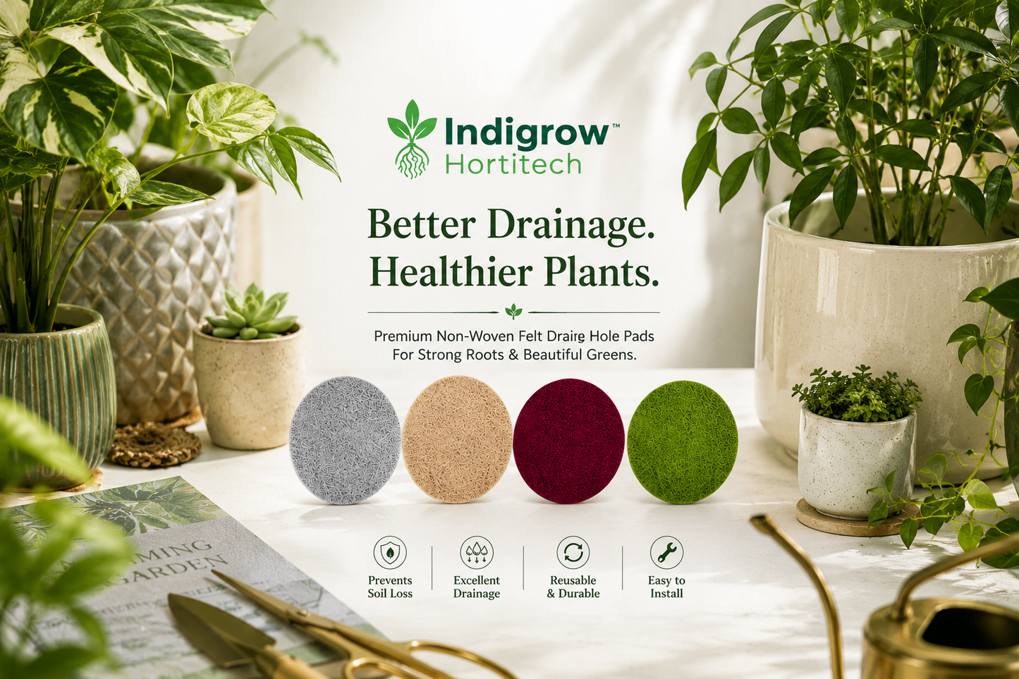 Drain Smart Felt Pot Drain Hole Pads Pack of 25 | 2.45 Inch Round Shape, Prevents Soil Loss, Reusable Covers, For Bonsai & Succulents, Indoor & Outdoor Use