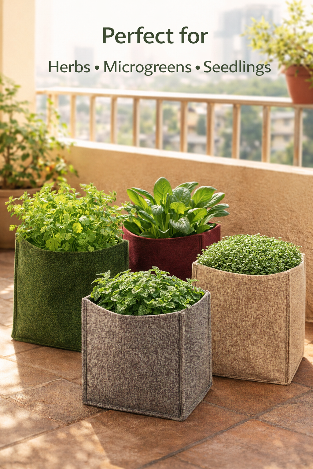 Indigrow Hortitech 12x12 Inch Square Non-Woven Geo Fabric Grow Bag | 400SM Heavy Duty | UV Stabilised | Air Pruning Breathable Fabric Pot