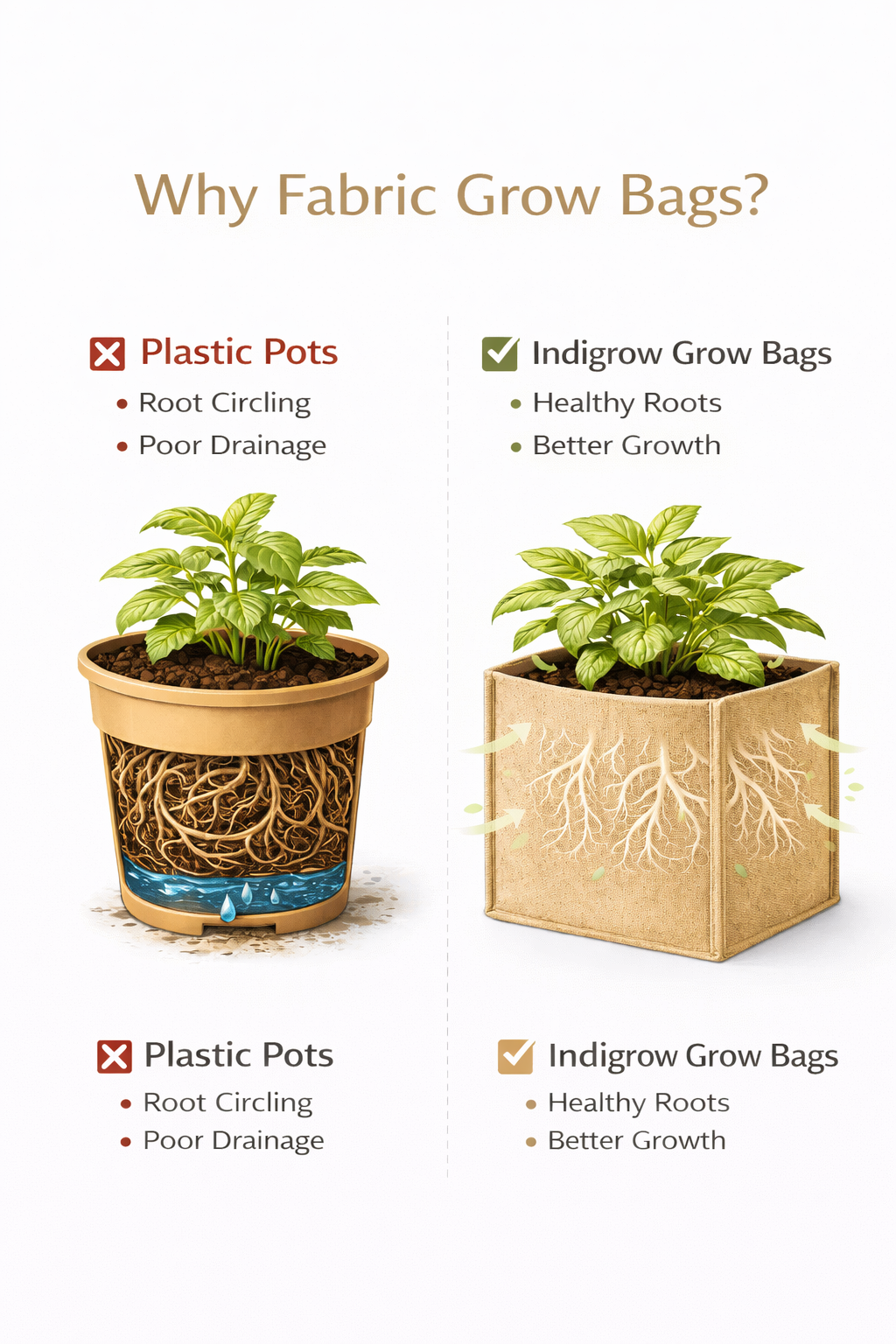 Indigrow Hortitech 12x12 Inch Square Non-Woven Geo Fabric Grow Bag | 400SM Heavy Duty | UV Stabilised | Air Pruning Breathable Fabric Pot