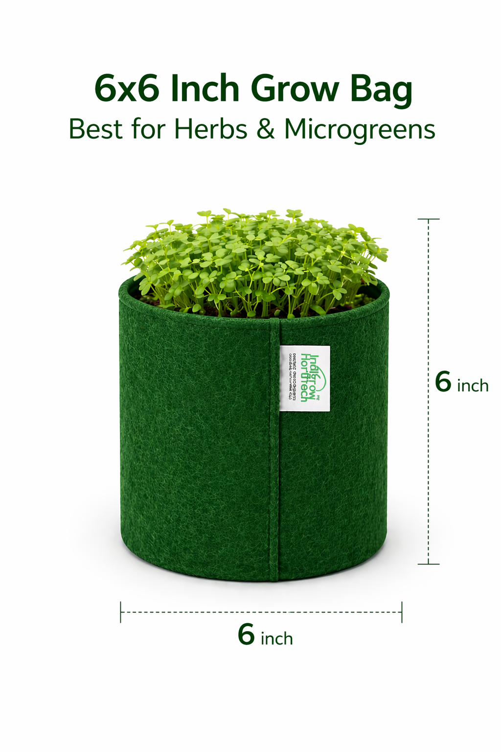 Indigrow Superior Geo Fabric Grow Bag 6x6 Inch | 400 GSM Heavy Duty | UV Protected | Air Pruning Breathable Fabric Pot with Handles | For Herbs, Coriander, Mint & Small Plants
