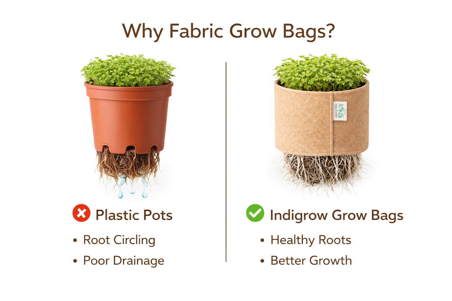 Indigrow Superior Geo Fabric Grow Bag 6x6 Inch | 400 GSM Heavy Duty | UV Protected | Air Pruning Breathable Fabric Pot with Handles | For Herbs, Coriander, Mint & Small Plants