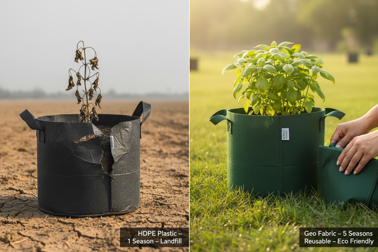 Indigrow Superior Geo Fabric Grow Bag 15x15 Inch | 400 GSM Heavy Duty | UV Protected | Large Fabric Pot with Handles | For Fruit Trees, Banana, Papaya & Kitchen Garden