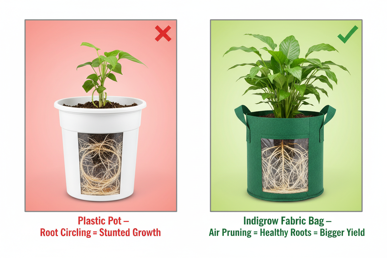 Indigrow Superior Geo Fabric Grow Bag 15x15 Inch | 400 GSM Heavy Duty | UV Protected | Large Fabric Pot with Handles | For Fruit Trees, Banana, Papaya & Kitchen Garden (Green)