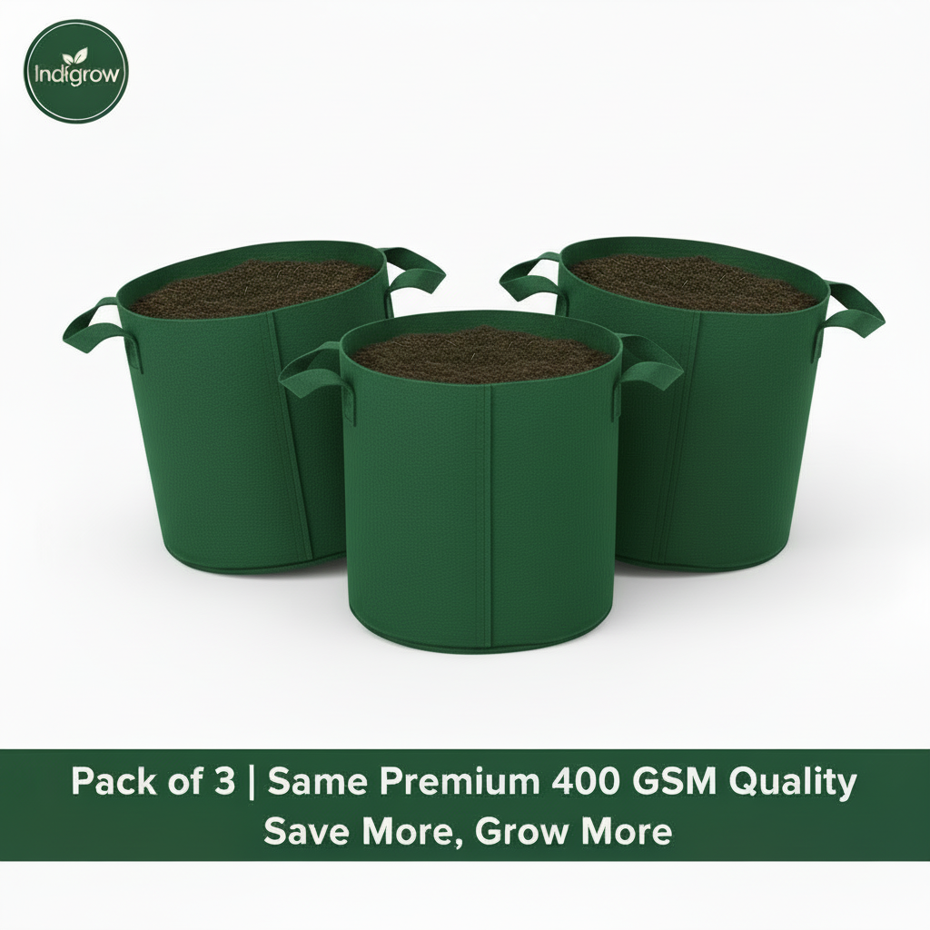 Indigrow Superior Geo Fabric Grow Bag 15x15 Inch | 400 GSM Heavy Duty | UV Protected | Large Fabric Pot with Handles | For Fruit Trees, Banana, Papaya & Kitchen Garden (Green)