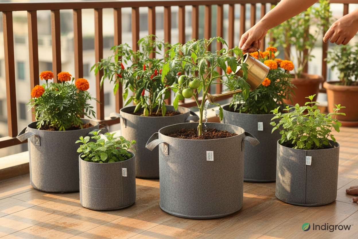 Indigrow Superior Geo Fabric Grow Bag 15x15 Inch | 400 GSM Heavy Duty | UV Protected | Large Fabric Pot with Handles | For Fruit Trees, Banana, Papaya & Kitchen Garden