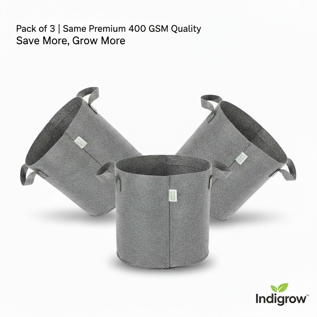 Indigrow Superior Geo Fabric Grow Bag 15x15 Inch | 400 GSM Heavy Duty | UV Protected | Large Fabric Pot with Handles | For Fruit Trees, Banana, Papaya & Kitchen Garden