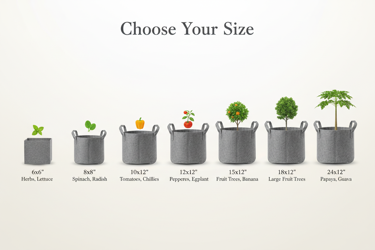 Indigrow Superior Geo Fabric Grow Bag 15x15 Inch | 400 GSM Heavy Duty | UV Protected | Large Fabric Pot with Handles | For Fruit Trees, Banana, Papaya & Kitchen Garden