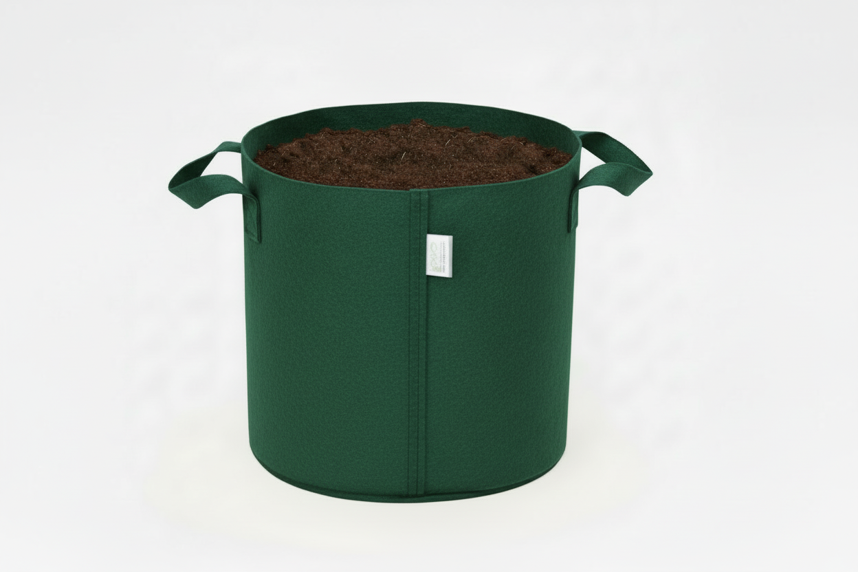 Indigrow Superior Geo Fabric Grow Bag 15x15 Inch | 400 GSM Heavy Duty | UV Protected | Large Fabric Pot with Handles | For Fruit Trees, Banana, Papaya & Kitchen Garden (Green)