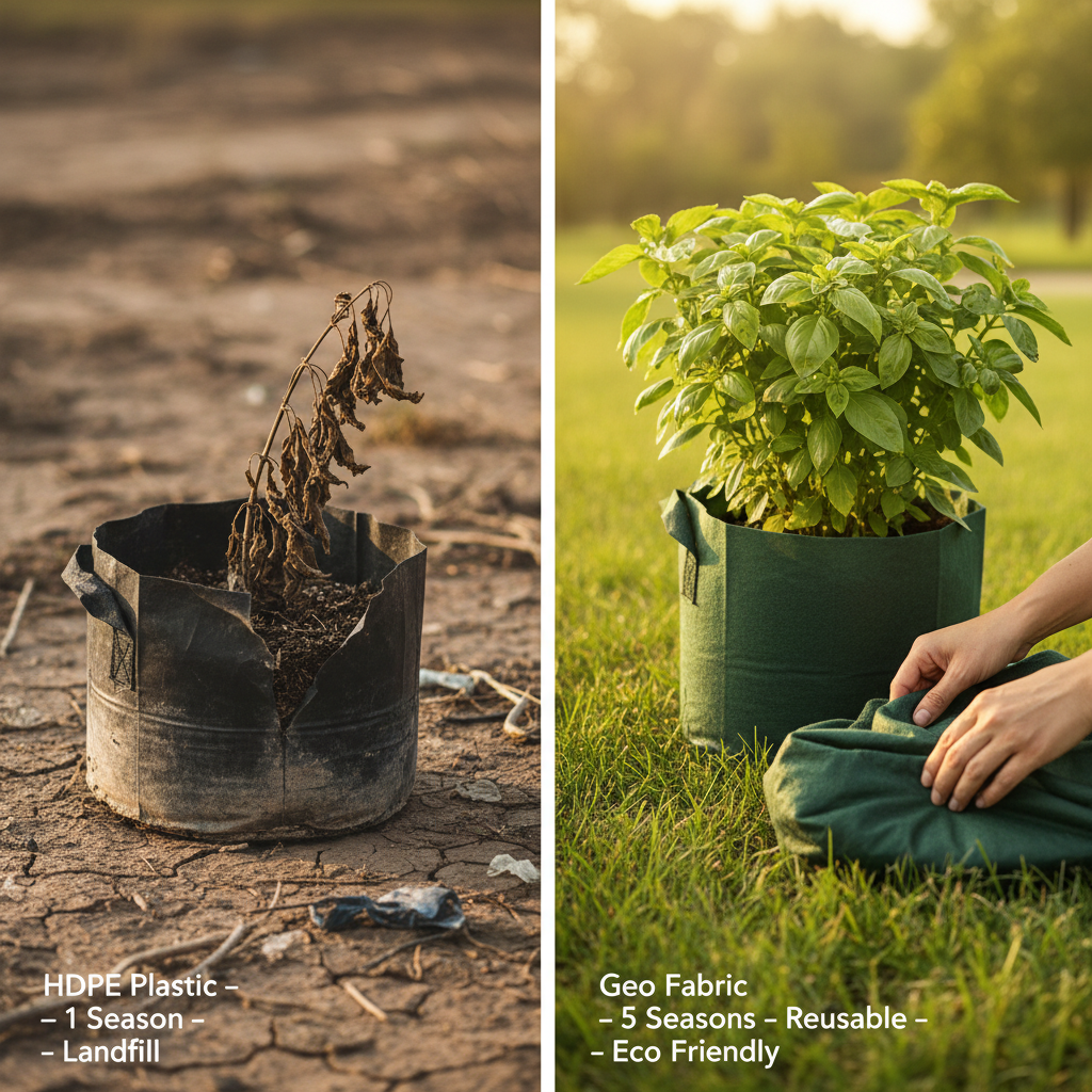 Indigrow Superior Geo Fabric Grow Bag 15x15 Inch | 400 GSM Heavy Duty | UV Protected | Large Fabric Pot with Handles | For Fruit Trees, Banana, Papaya & Kitchen Garden (Green)