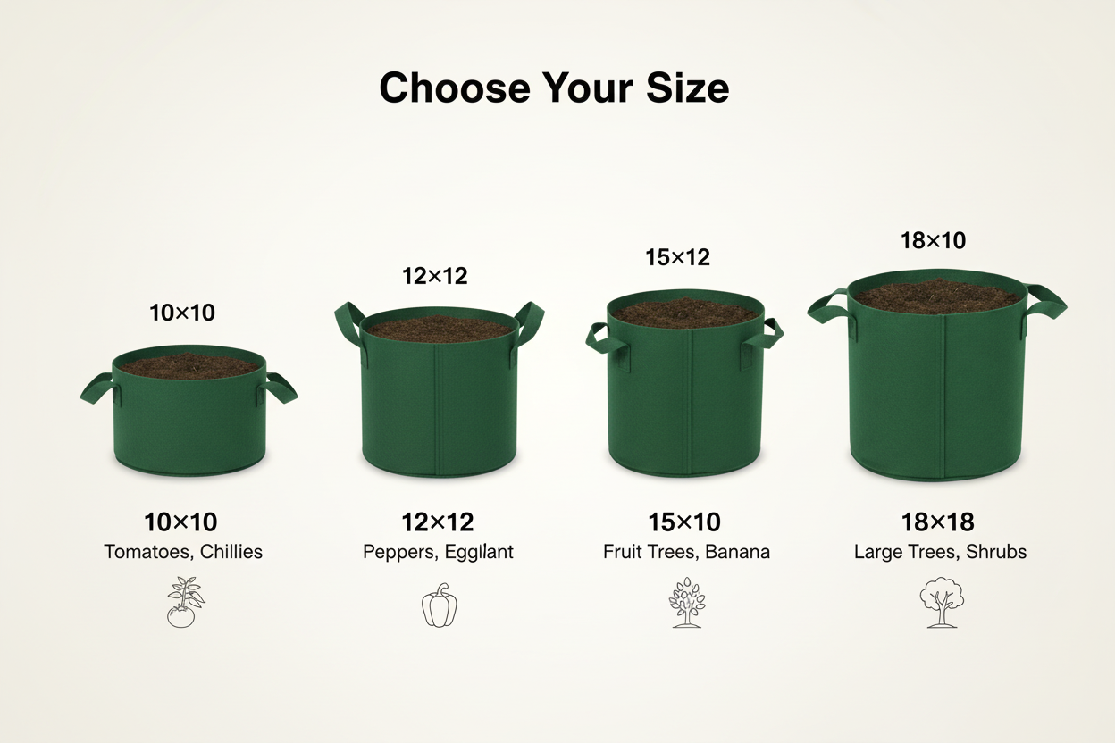 Indigrow Superior Geo Fabric Grow Bag 15x15 Inch | 400 GSM Heavy Duty | UV Protected | Large Fabric Pot with Handles | For Fruit Trees, Banana, Papaya & Kitchen Garden (Green)