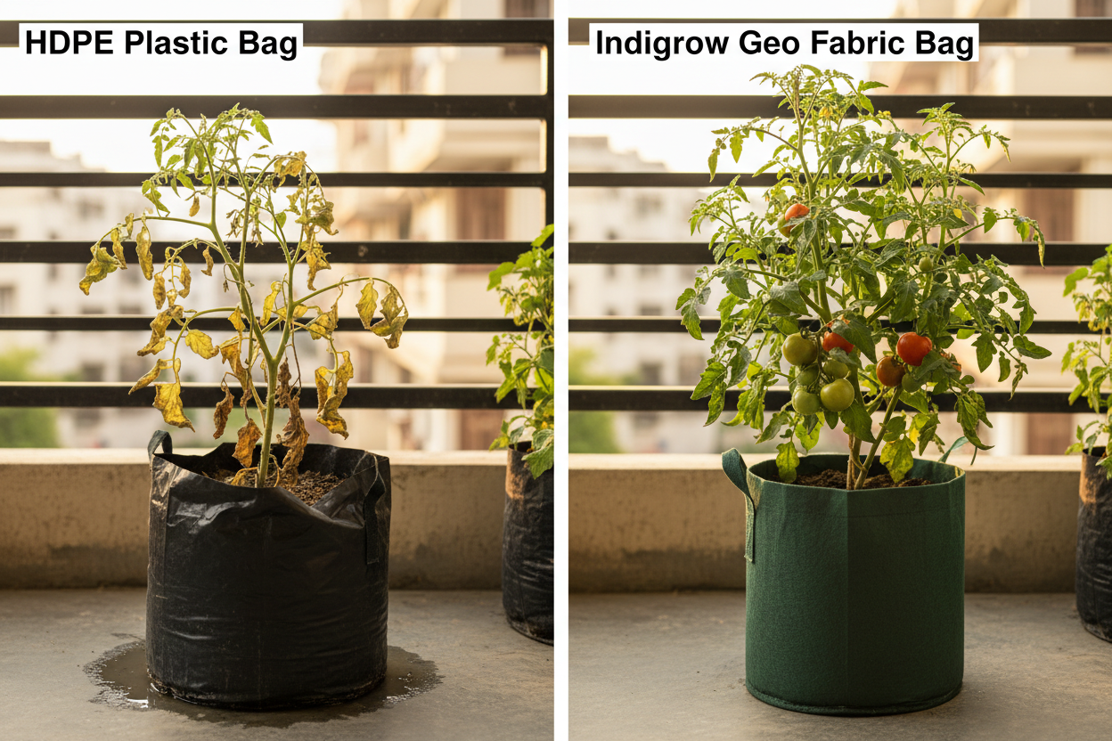 Indigrow Superior Geo Fabric Grow Bag 15x15 Inch | 400 GSM Heavy Duty | UV Protected | Large Fabric Pot with Handles | For Fruit Trees, Banana, Papaya & Kitchen Garden (Green)