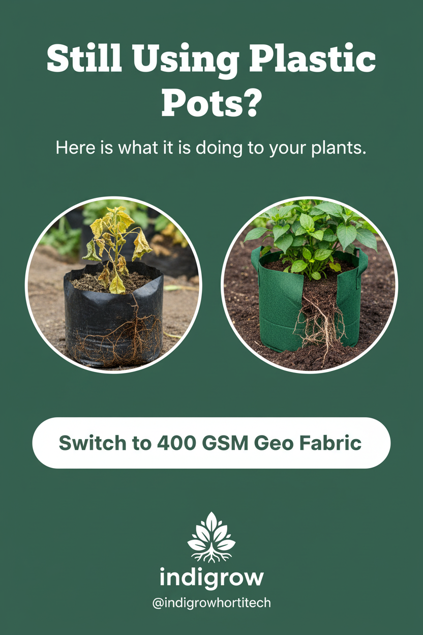 Indigrow Superior Geo Fabric Grow Bag 15x15 Inch | 400 GSM Heavy Duty | UV Protected | Large Fabric Pot with Handles | For Fruit Trees, Banana, Papaya & Kitchen Garden (Green)