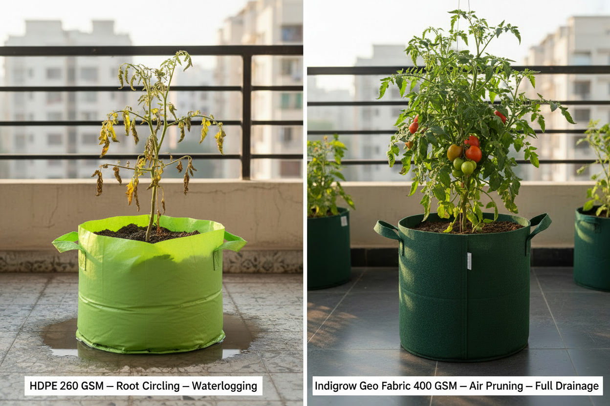 Indigrow Superior Geo Fabric Grow Bag 15x15 Inch | 400 GSM Heavy Duty | UV Protected | Large Fabric Pot with Handles | For Fruit Trees, Banana, Papaya & Kitchen Garden (Green)