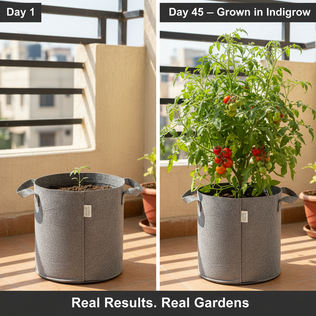 Indigrow Superior Geo Fabric Grow Bag 8x8 Inch | 400 GSM Heavy Duty | UV Protected | Air Pruning Breathable Fabric Pot with Handles | For Chilli, Spinach, Coriander & Kitchen Garden Plants(2.2 Gallons)