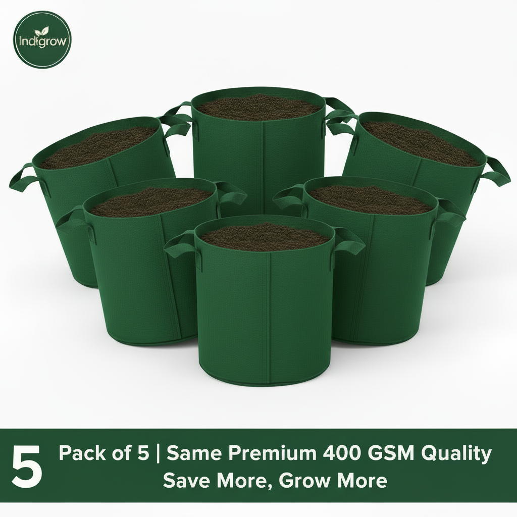 Indigrow Superior Geo Fabric Grow Bag 15x15 Inch | 400 GSM Heavy Duty | UV Protected | Large Fabric Pot with Handles | For Fruit Trees, Banana, Papaya & Kitchen Garden (Green)