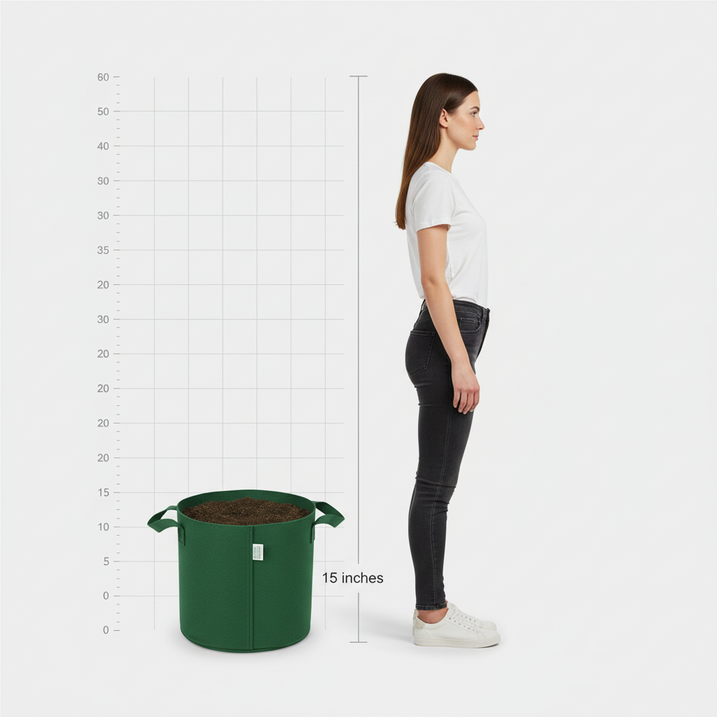 Indigrow Superior Geo Fabric Grow Bag 15x15 Inch | 400 GSM Heavy Duty | UV Protected | Large Fabric Pot with Handles | For Fruit Trees, Banana, Papaya & Kitchen Garden (Green)