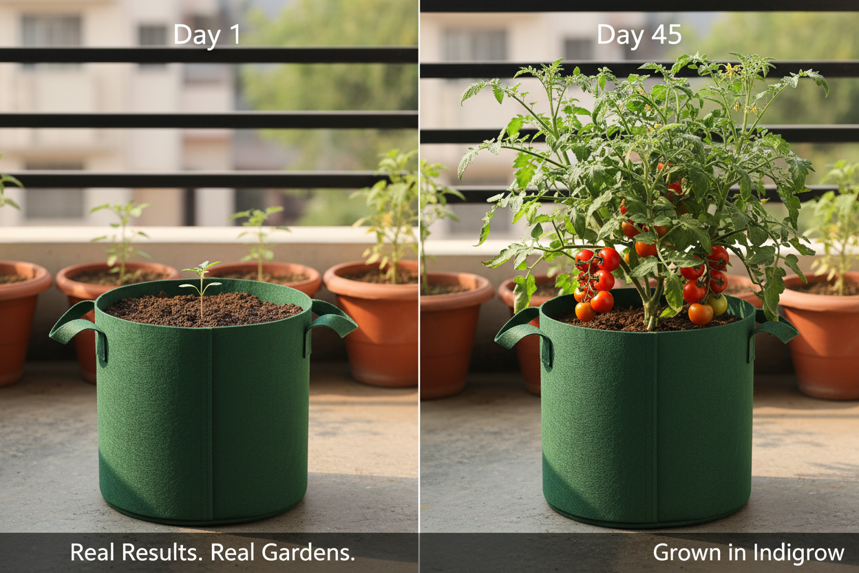 Indigrow Superior Geo Fabric Grow Bag 15x15 Inch | 400 GSM Heavy Duty | UV Protected | Large Fabric Pot with Handles | For Fruit Trees, Banana, Papaya & Kitchen Garden (Green)