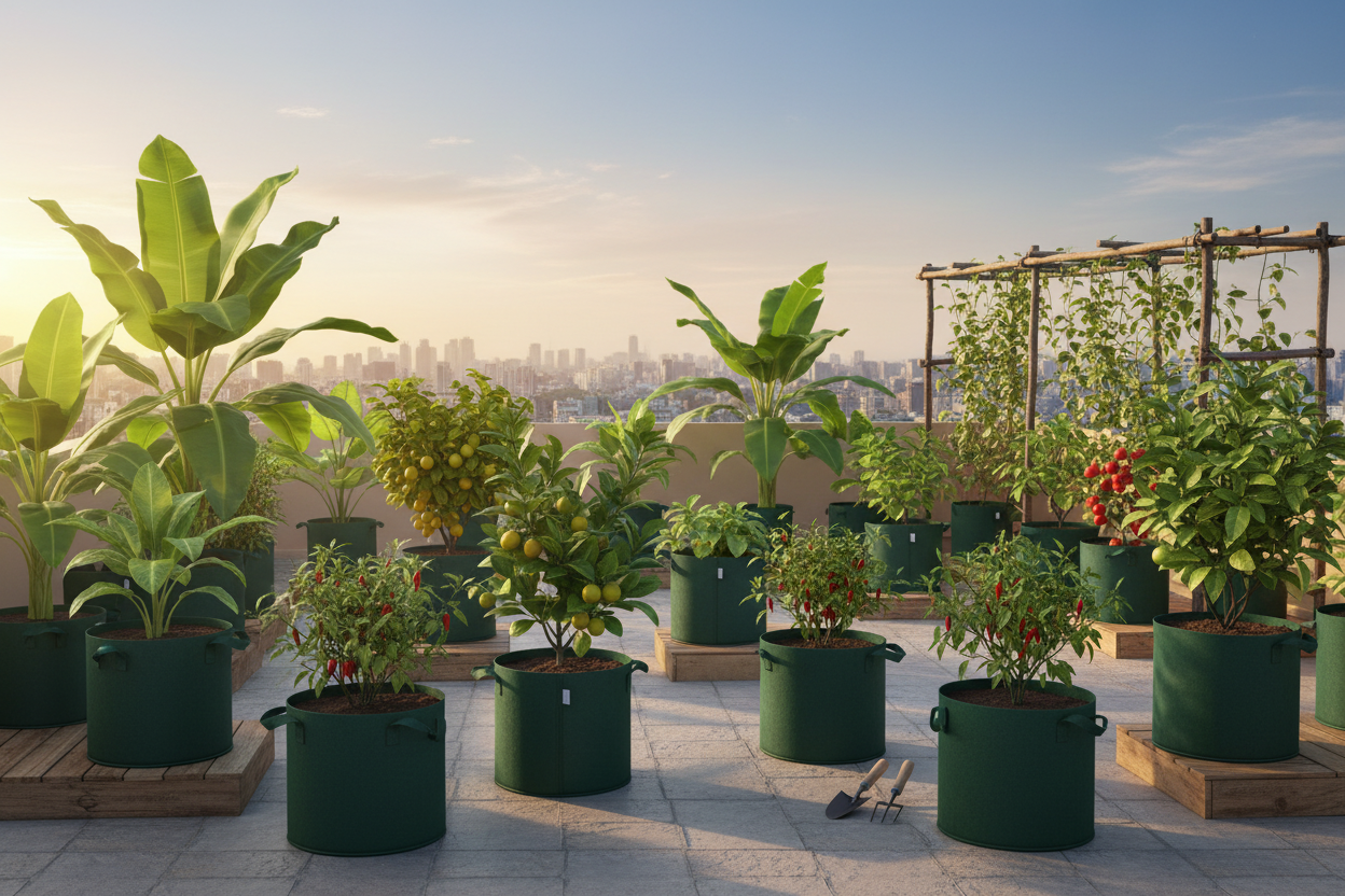 Indigrow Superior Geo Fabric Grow Bag 15x15 Inch | 400 GSM Heavy Duty | UV Protected | Large Fabric Pot with Handles | For Fruit Trees, Banana, Papaya & Kitchen Garden (Green)