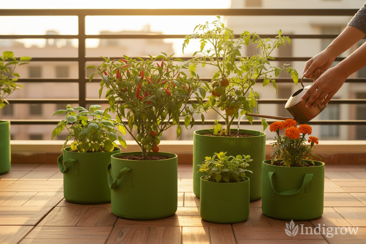 Indigrow Superior Geo Fabric Grow Bag 24X24 Inch | 400 GSM Heavy Duty | UV Protected | Large Fabric Pot without Handles | For Fruit Trees, Banana, Papaya & Kitchen Garden