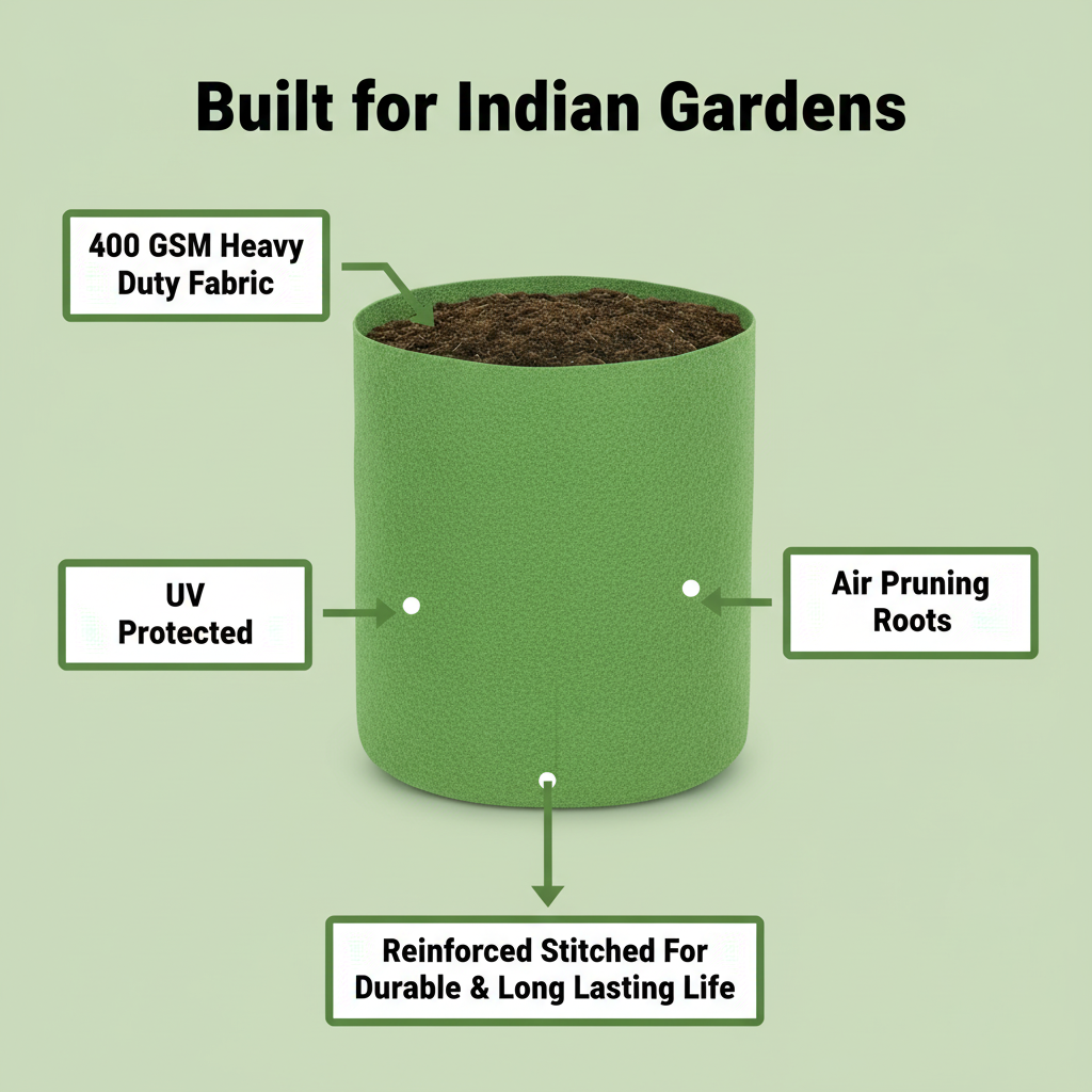 Indigrow Superior Geo Fabric Grow Bag 24X24 Inch | 400 GSM Heavy Duty | UV Protected | Large Fabric Pot without Handles | For Fruit Trees, Banana, Papaya & Kitchen Garden