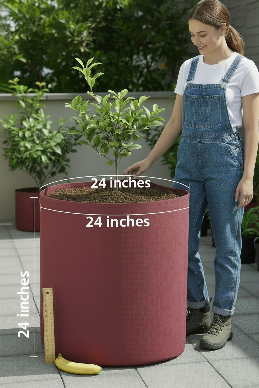 Indigrow Superior Geo Fabric Grow Bag 24X24 Inch | 400 GSM Heavy Duty | UV Protected | Large Fabric Pot without Handles | For Fruit Trees, Banana, Papaya & Kitchen Garden