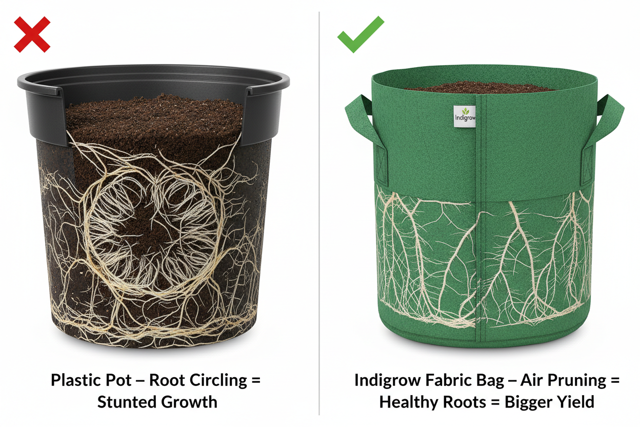 Indigrow Superior Geo Fabric Grow Bag 24X24 Inch | 400 GSM Heavy Duty | UV Protected | Large Fabric Pot without Handles | For Fruit Trees, Banana, Papaya & Kitchen Garden