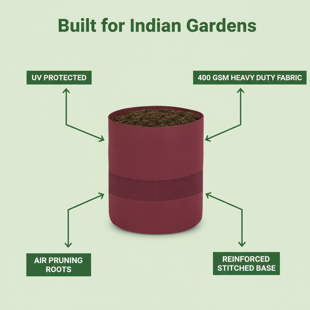 Indigrow Superior Geo Fabric Grow Bag 24X24 Inch | 400 GSM Heavy Duty | UV Protected | Large Fabric Pot without Handles | For Fruit Trees, Banana, Papaya & Kitchen Garden