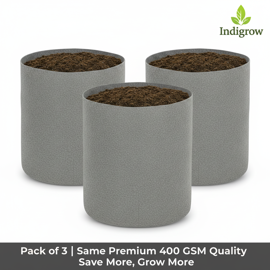 Indigrow Superior Geo Fabric Grow Bag 24X24 Inch | 400 GSM Heavy Duty | UV Protected | Large Fabric Pot without Handles | For Fruit Trees, Banana, Papaya & Kitchen Garden
