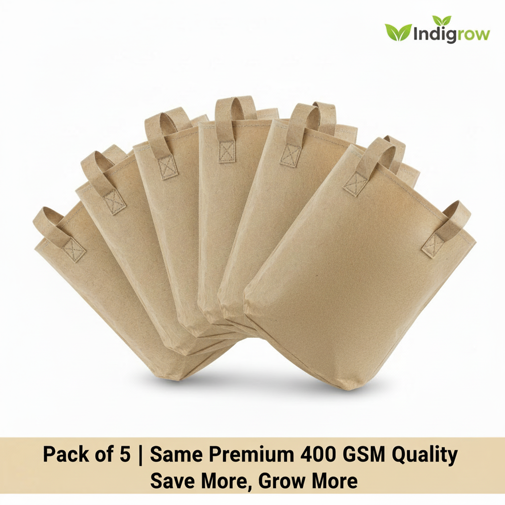 Indigrow Superior Geo Fabric Grow Bag 9x9 Inch | 400 GSM Heavy Duty | UV Protected | Air Pruning Breathable Fabric Pot with Handles | For Chilli, Spinach, Herbs & Kitchen Garden Plants