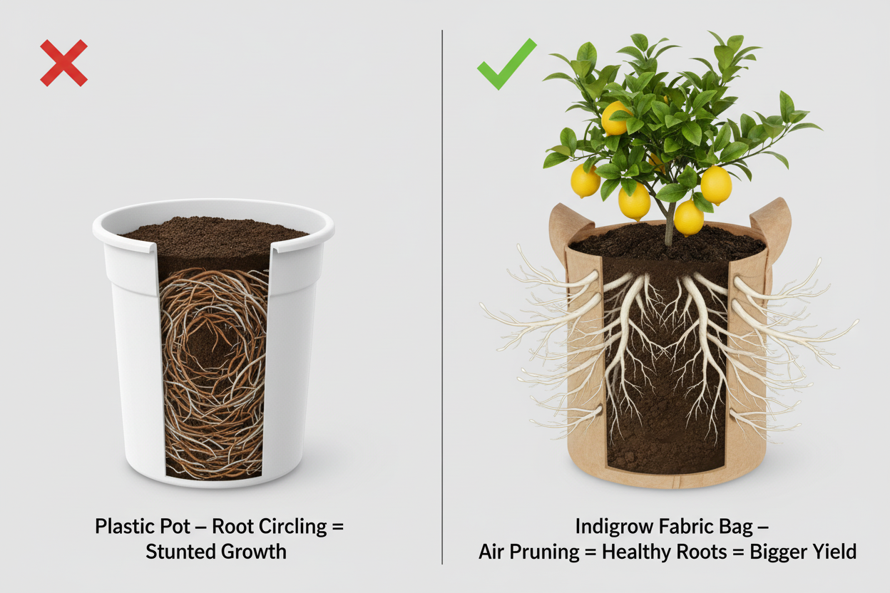 Indigrow Superior Geo Fabric Grow Bag 9x9 Inch | 400 GSM Heavy Duty | UV Protected | Air Pruning Breathable Fabric Pot with Handles | For Chilli, Spinach, Herbs & Kitchen Garden Plants