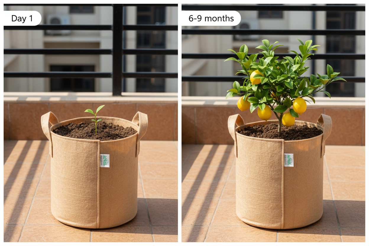 Indigrow Superior Geo Fabric Grow Bag 9x9 Inch | 400 GSM Heavy Duty | UV Protected | Air Pruning Breathable Fabric Pot with Handles | For Chilli, Spinach, Herbs & Kitchen Garden Plants