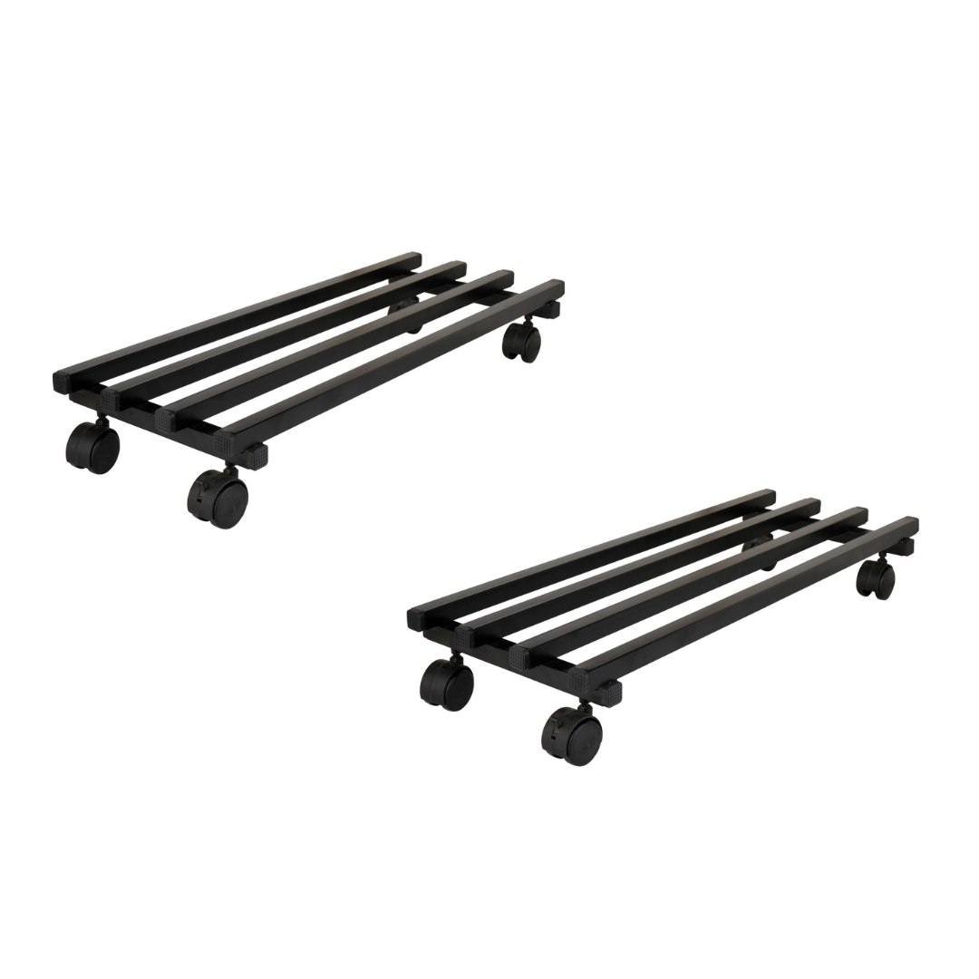 Indigrow Hortitech Heavy Duty Plant Stand with Wheels | Wheel Pot Trolley for Balcony, Indoor & Outdoor | Rust-Proof Metal Gamla Stand (Black) Rectangular Caddy Pack of 4