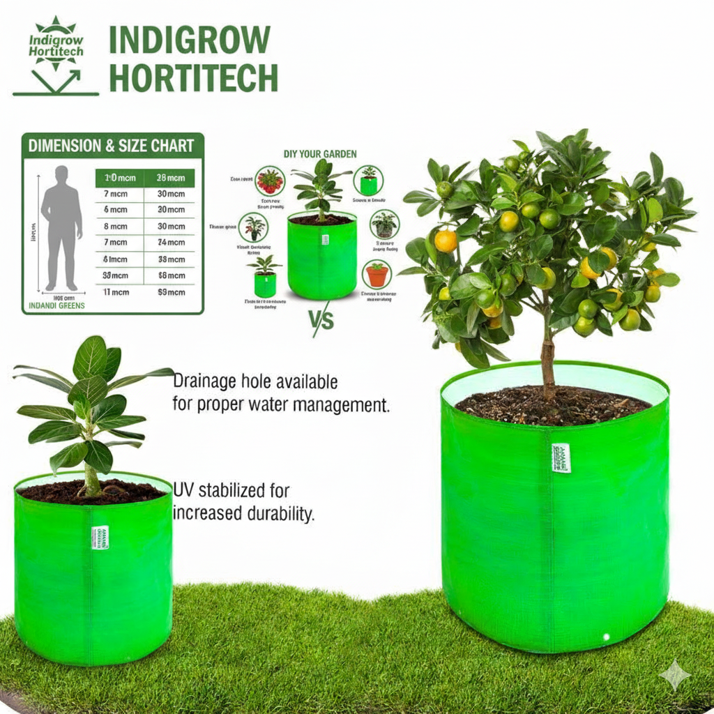 Indigrow Durable 15x15 Inch HDPE Circular Grow Bag for Healthy Garden Plants
