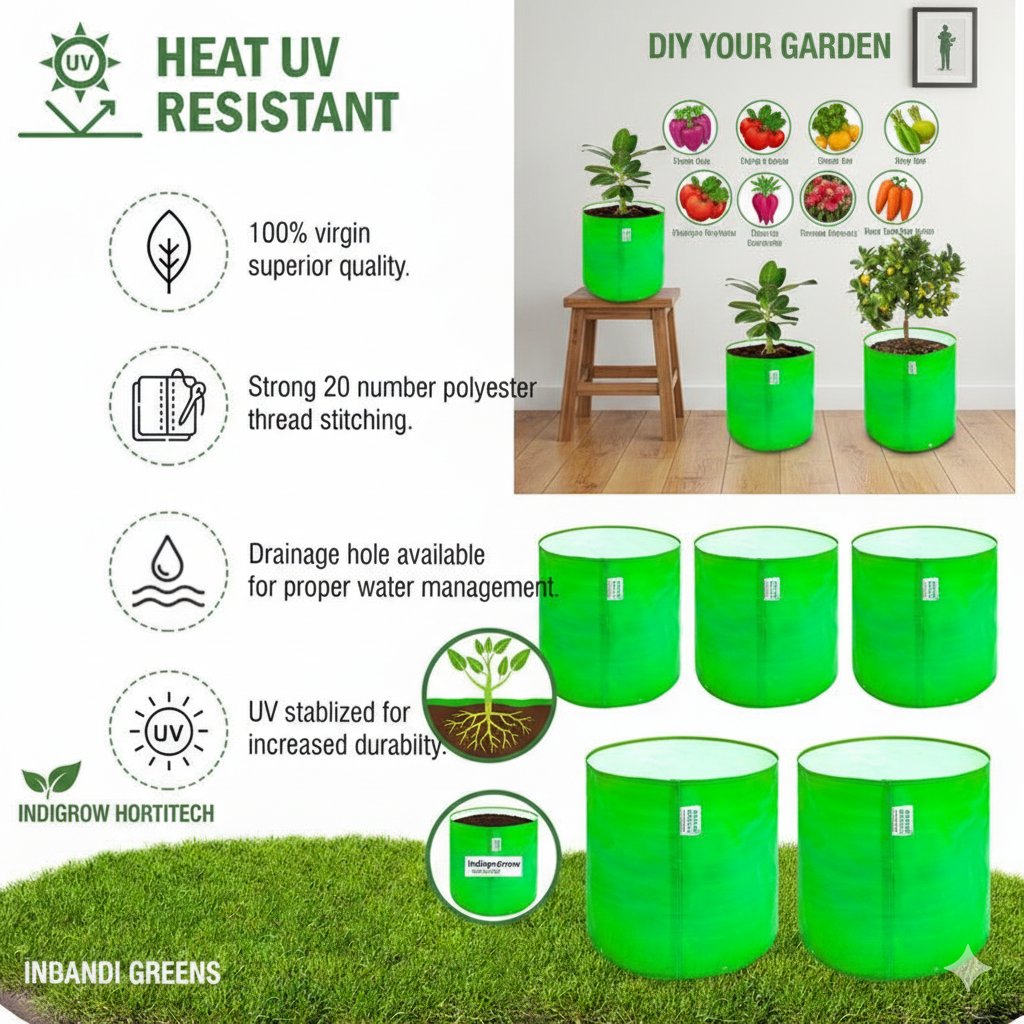 Indigrow Durable 15x15 Inch HDPE Circular Grow Bag for Healthy Garden Plants