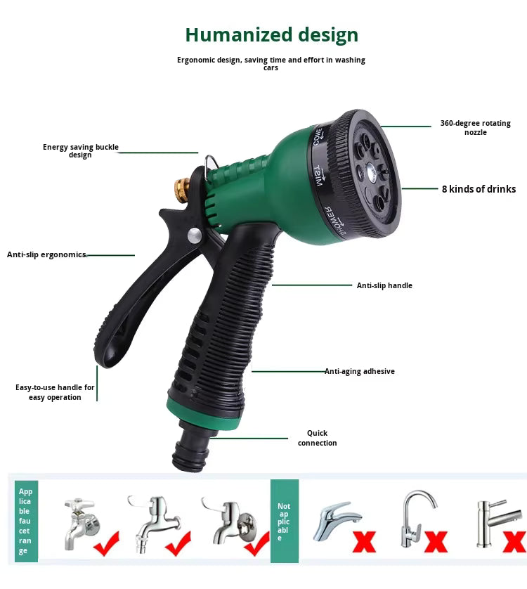 8 Pattern High Pressure Garden Hose Nozzle Water Spray