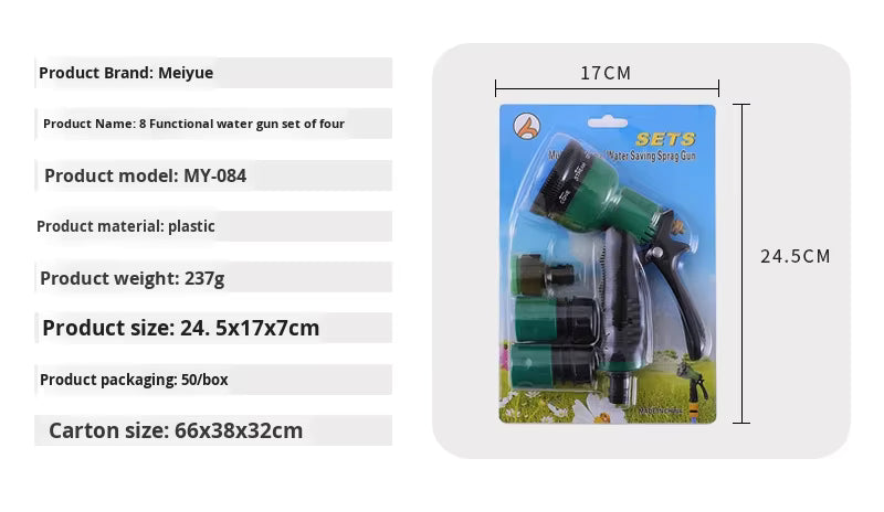 8 Pattern High Pressure Garden Hose Nozzle Water Spray