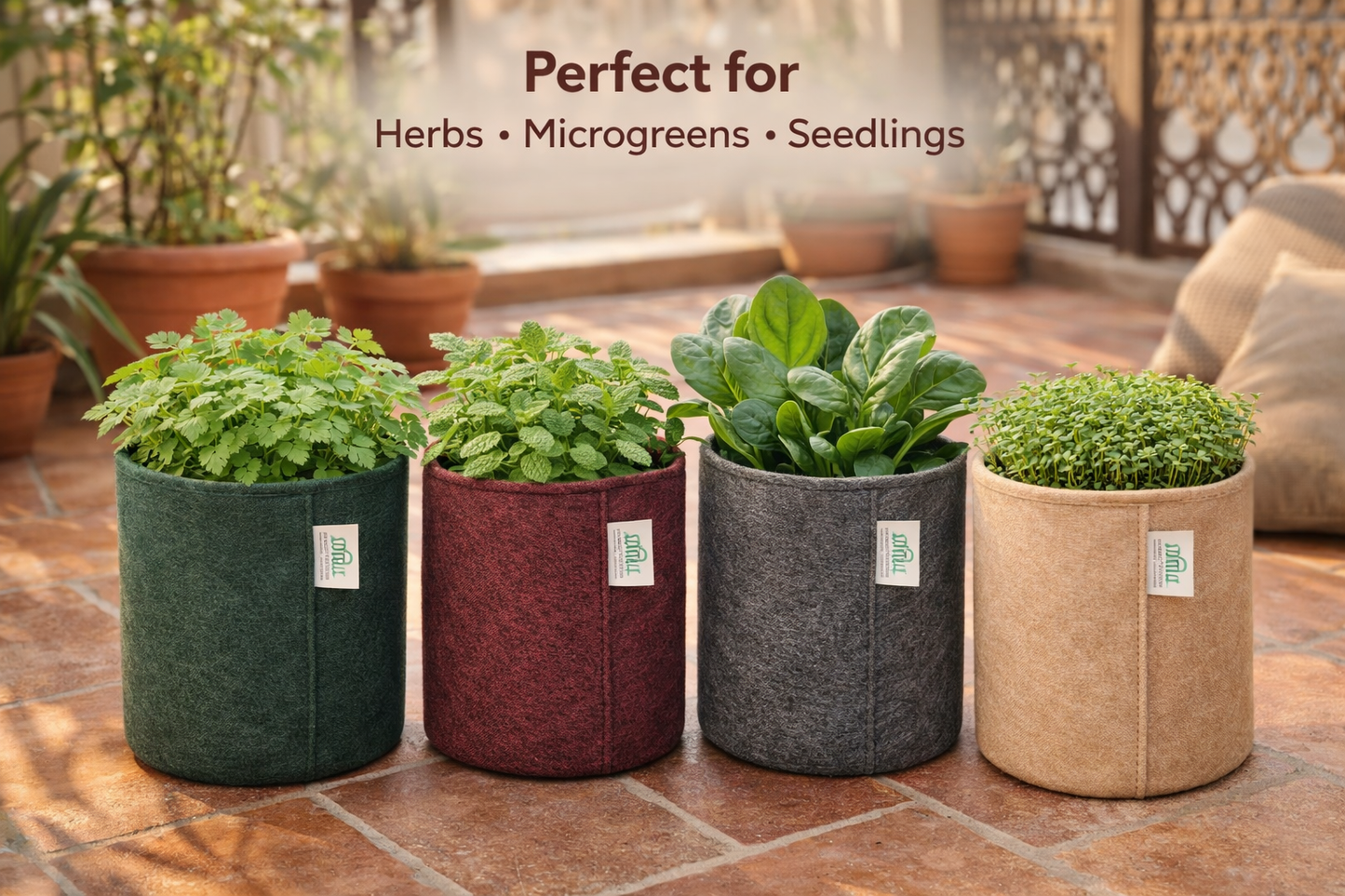 Indigrow Superior Geo Fabric Grow Bag 6x6 Inch | 400 GSM Heavy Duty | UV Protected | Air Pruning Breathable Fabric Pot with Handles | For Herbs, Coriander, Mint & Small Plants