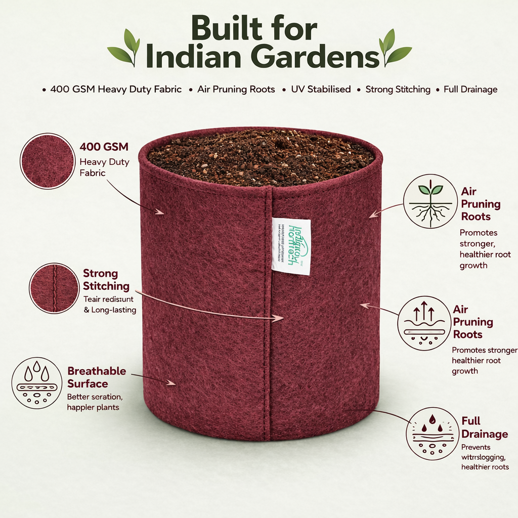 Indigrow Superior Geo Fabric Grow Bag 6x6 Inch | 400 GSM Heavy Duty | UV Protected | Air Pruning Breathable Fabric Pot with Handles | For Herbs, Coriander, Mint & Small Plants