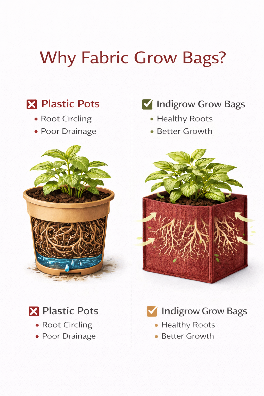 Indigrow Hortitech 12x12 Inch Square Non-Woven Geo Fabric Grow Bag | 400SM Heavy Duty | UV Stabilised | Air Pruning Breathable Fabric Pot